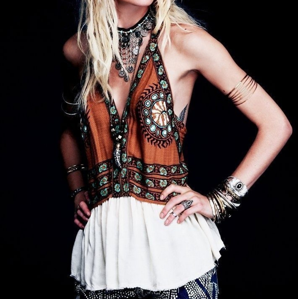 Bohemian Orange and Cream Women's Top
